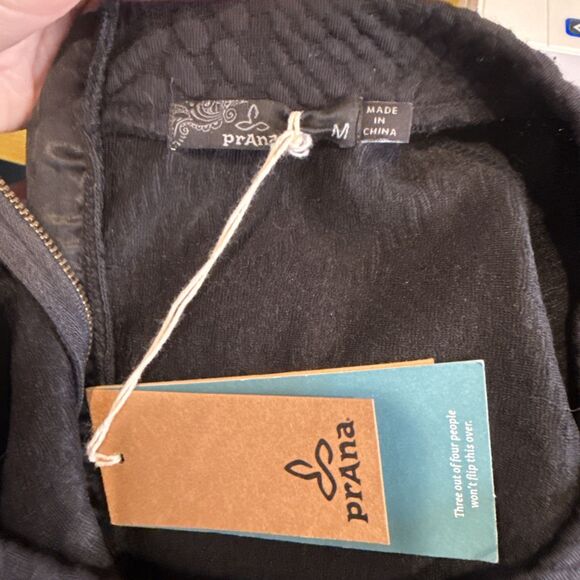 NWT Prana Macee Black Dress M Textured Jacquard Long Sleeves Zipper Midi Scandi - Picture 5 of 7